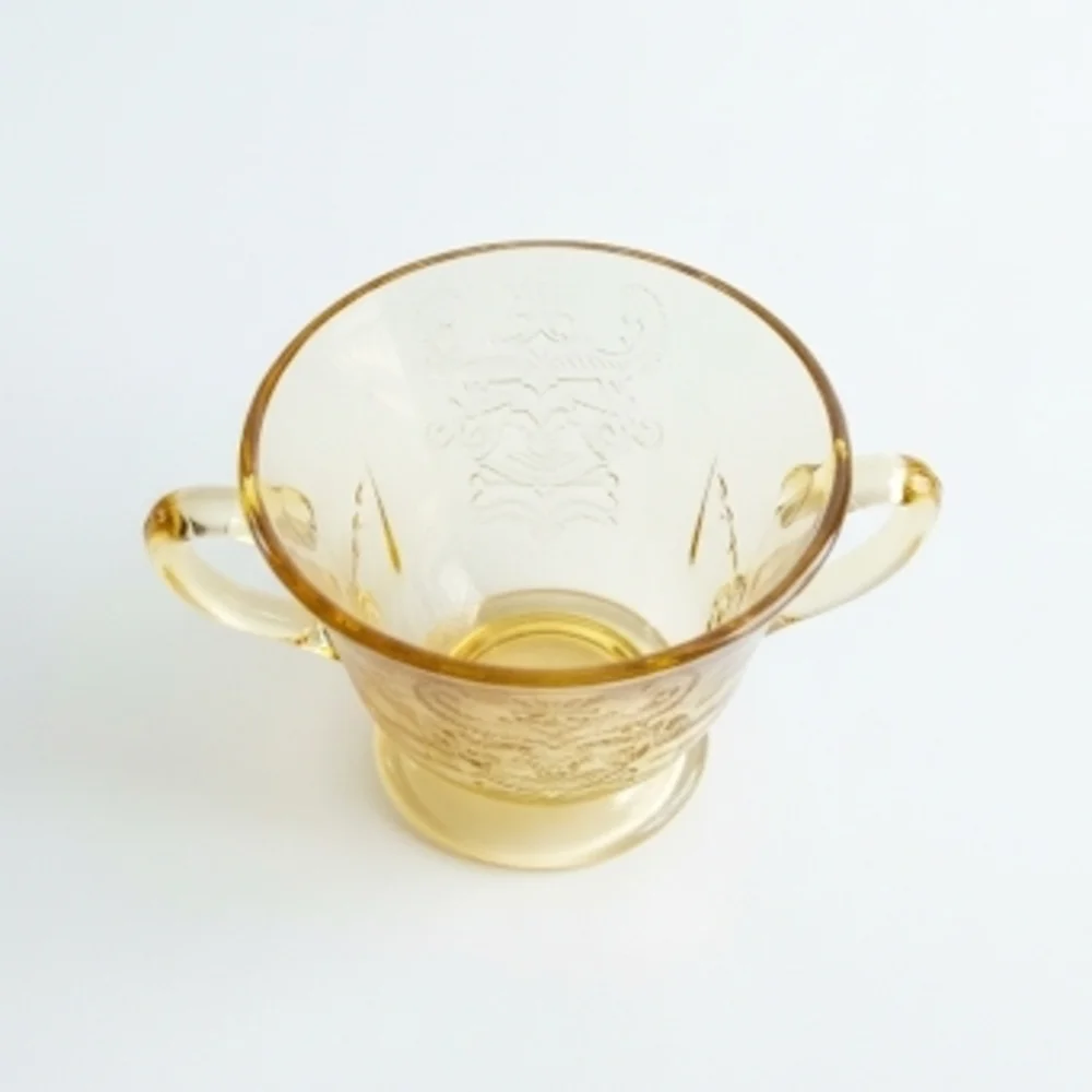 Rare Yellow Depression Glass Patrician Pattern Footed Sugar Bowl
